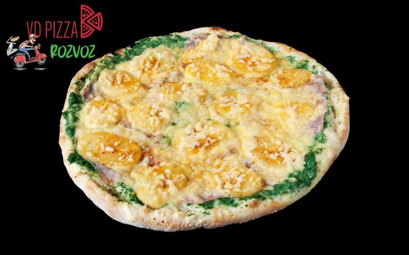 VDPizza Šternberk - 37. GRACIOSA - (smetana, špenát, česnek, bramborové plátky, šunka, sýr)