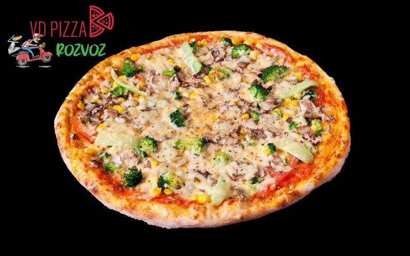 VDPizza Šternberk - 45. VEGETARIANO - (mozzarela, rajče, kukuřice, brokolice, žampiony, paprika, sýr)